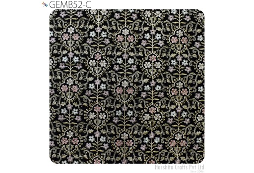 Indian Black Embroidery Fabric by the yard Wedding Dress Sewing DIY Crafting Home Decor Bridal Costumes Cushion Covers Embroidered Fabric